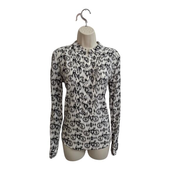 Maeve Bicycle Print Blouse Long Sleeve Black/White Size 8 Lightweight Artistic - Picture 1 of 7